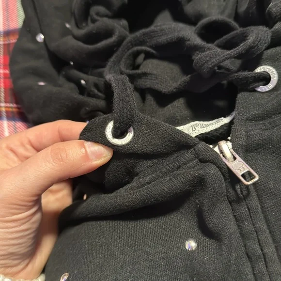 EXTREMELY RARE -PINK Victoria's Secret Black Rhinestone Zip Hoodie & Joggers - Picture 6 of 12